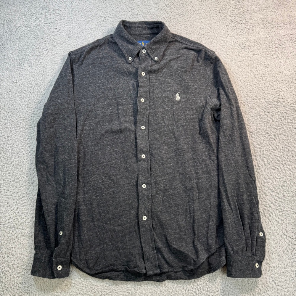 Ralph Lauren Featherweight Mesh Button Down Shirt Mens Medium Gray Long Sleeve